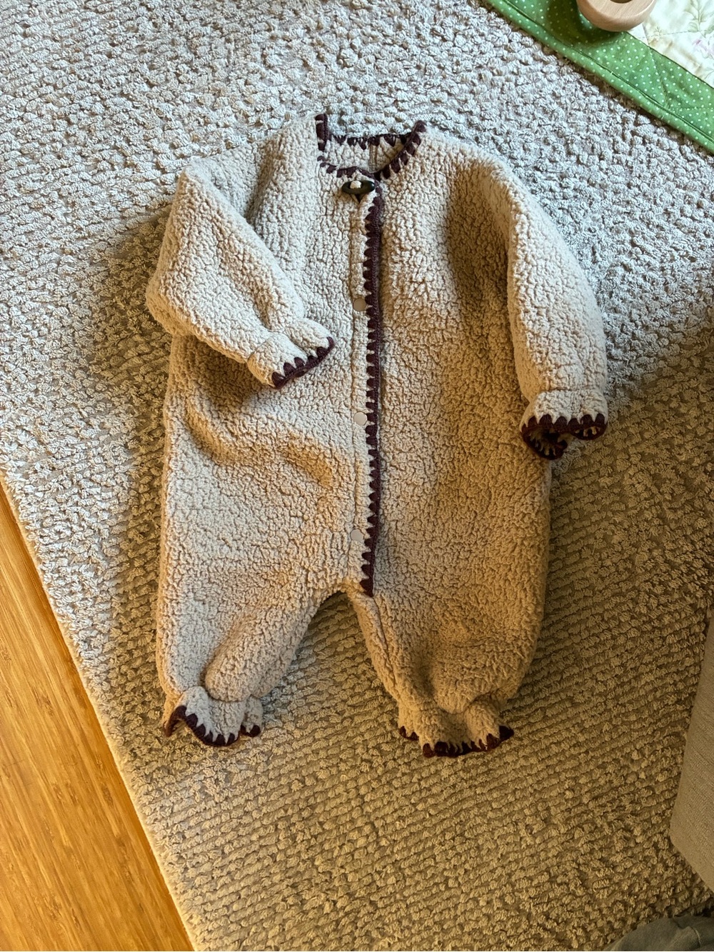 Zara Cream Sherpa Baby One-Piece with Brown Trim